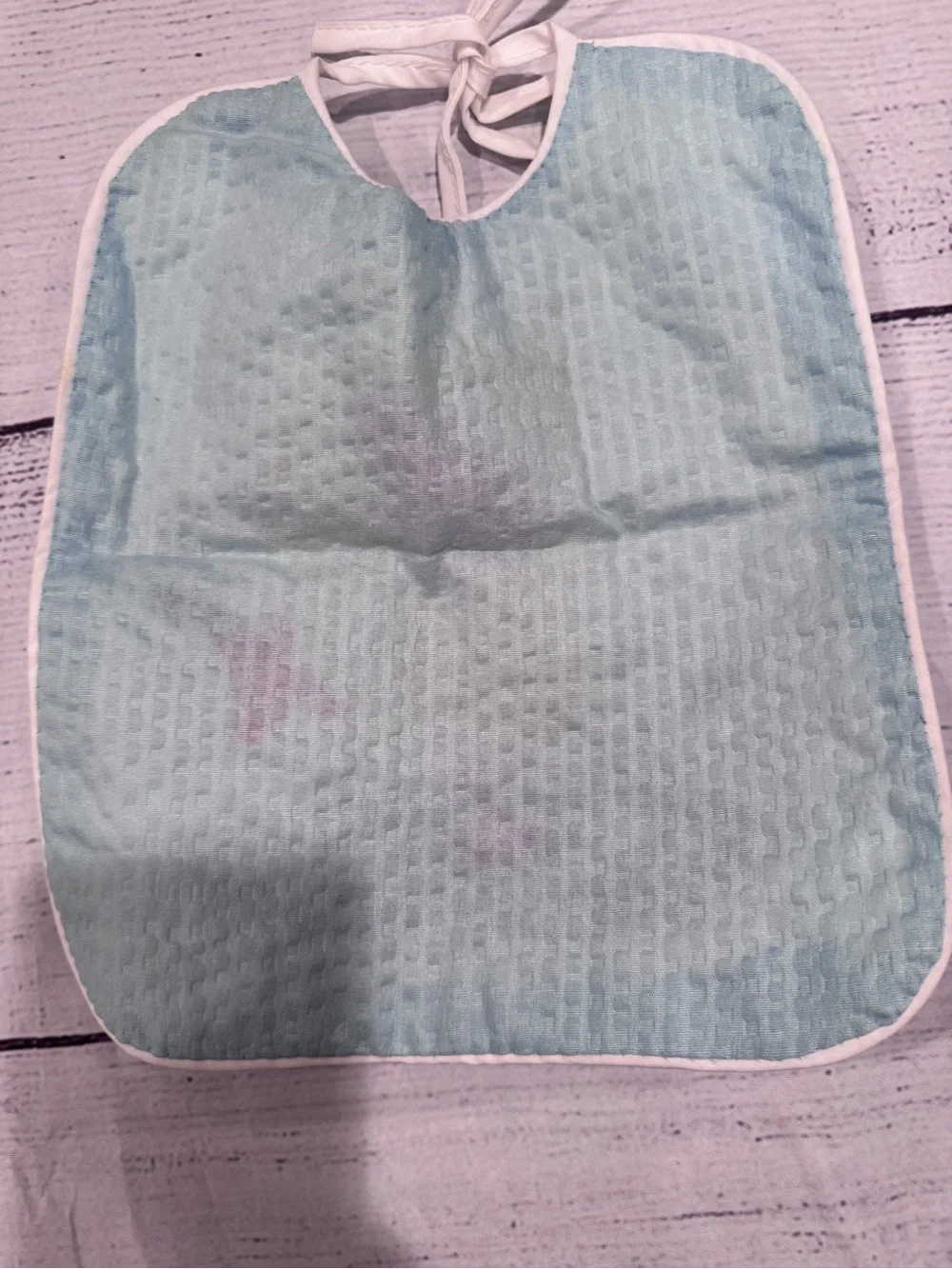 Vintage White Quilted Baby Bib with Cross-Stitch Duck